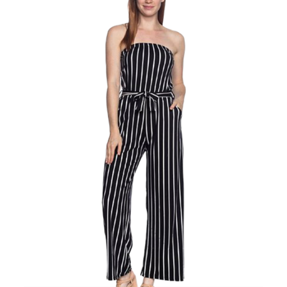 NWT Striped Strapless Belted Jumpsuit- Large